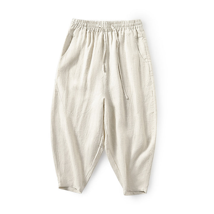 Damen Locker geschnittene Leinenhose mit elastischem Bund Drune