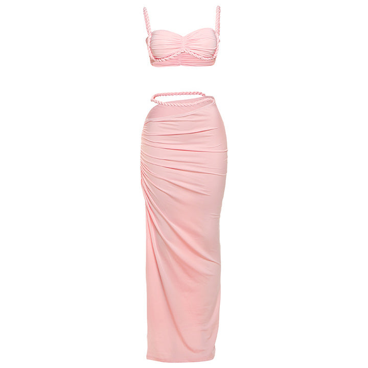 Damen Set mit crop Top und langem Rüschenrock Drune