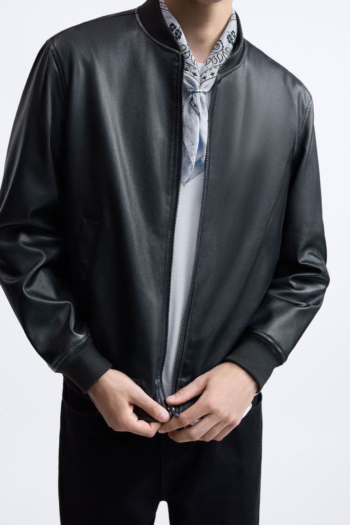 Herren stylische Bikerjacke aus hochwertigem Kunstleder mit praktischen Taschen Drune