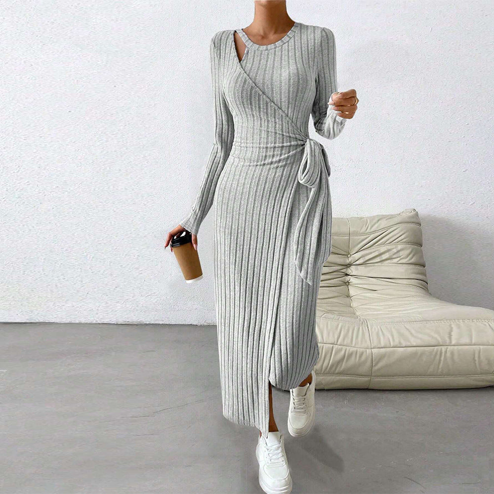 Damen Wickelkleid mit feinen Rippstrukturen und eleganter Taillierung Drune