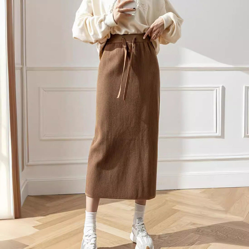 Damen Midi-Rock mit elastischem Bund und taillierendem Bindegürtel Drune