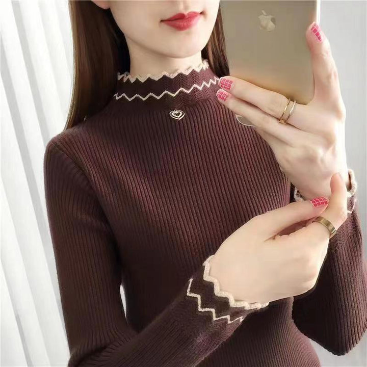 Damen Strickpullover mit steigendem Kragen und Wellenmuster Drune