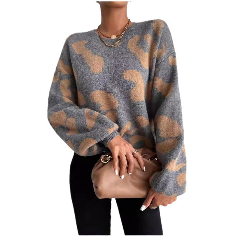 Damen modischer Strickpullover mit trendigem Leo-Design und weitem Schnitt Drune