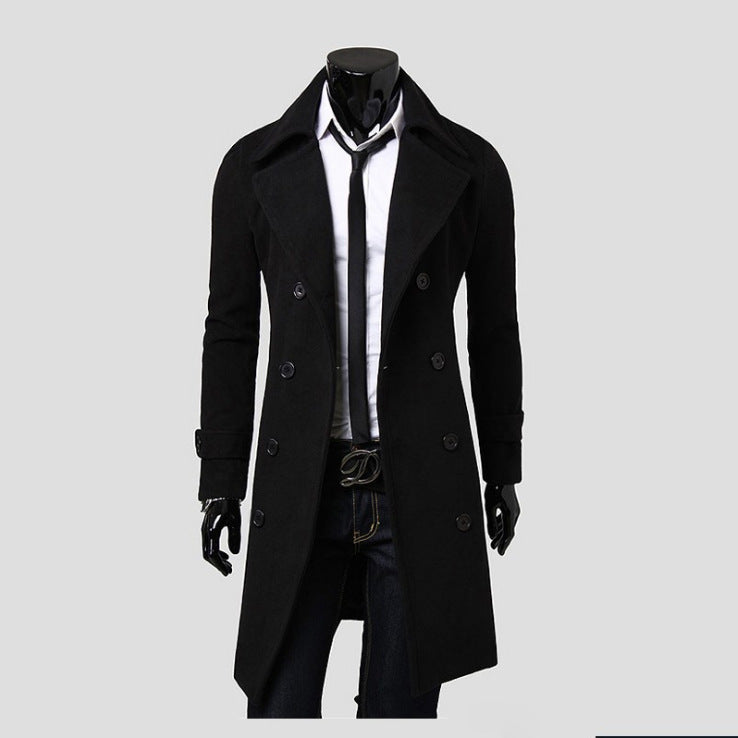 Herren nan taillierter zweireihiger Trenchcoat aus Wollmix mit klassischem Revers und Rückenschlitz Drune