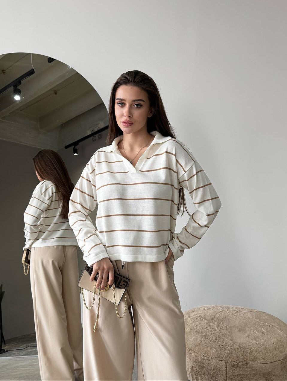 Damen lässiger Pullover im Streifen-Design Drune