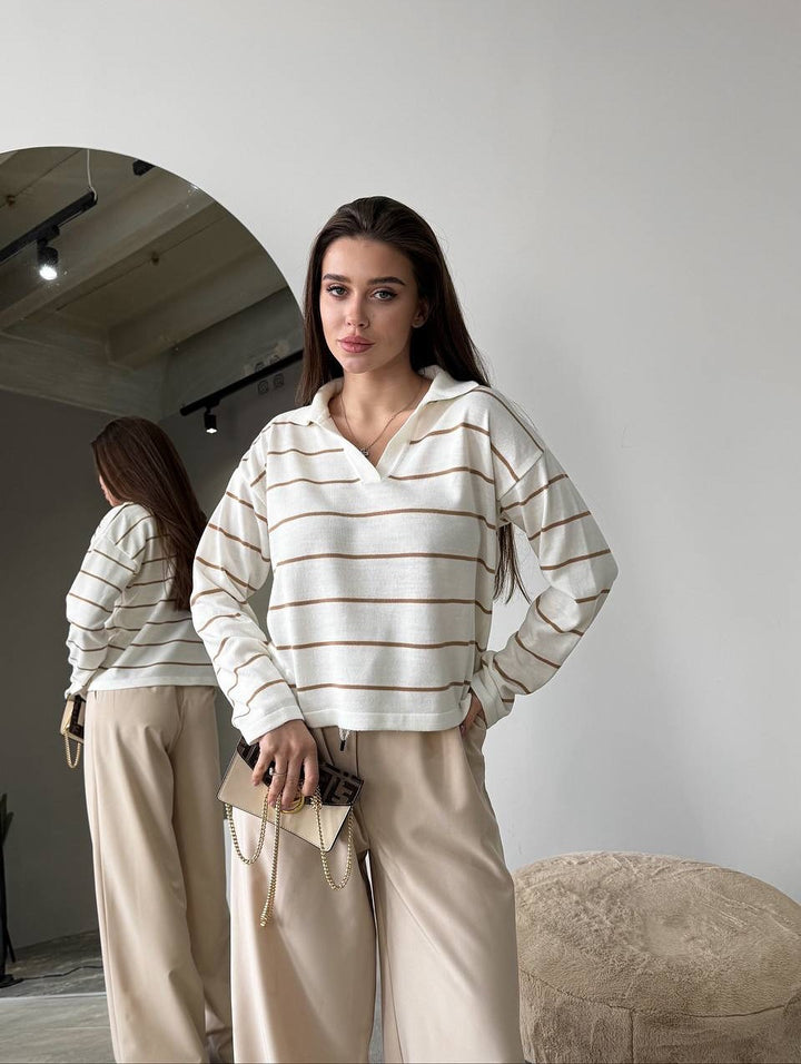Damen lässiger Pullover im Streifen-Design Drune