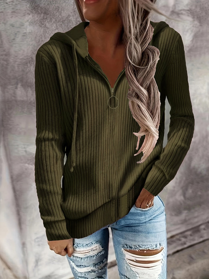 Damen lässiger Zip-Hoodie mit strukturiertem Rippmuster Drune