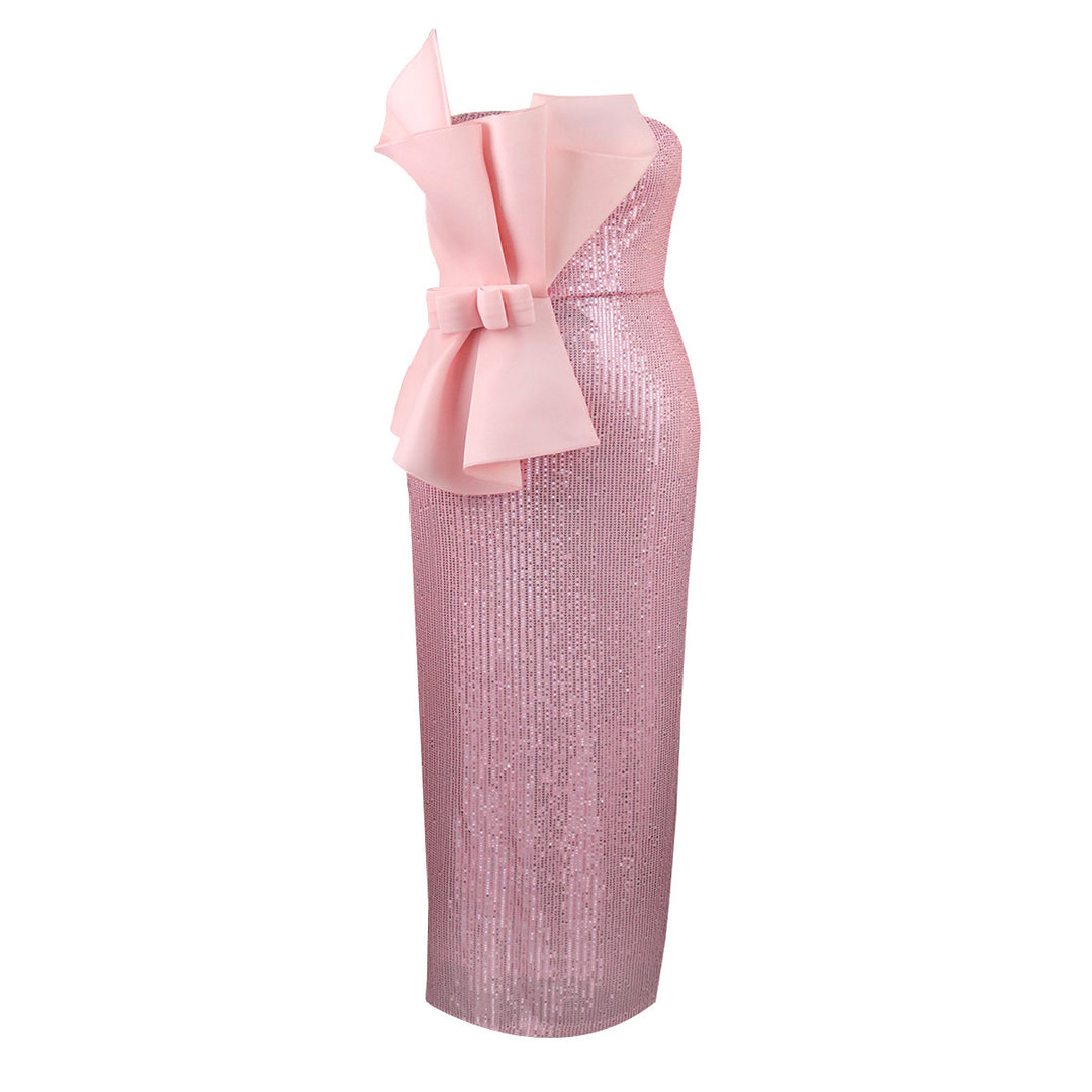 Damen Glitzerndes Abendkleid mit asymmetrischem Design und imposanter Schleifenapplikation Drune