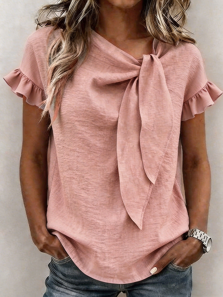 Damen Bluse mit Rüschenärmeln und Schleifendetail Drune