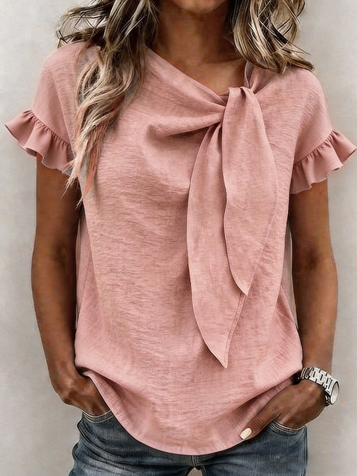 Damen Bluse mit Rüschenärmeln und Schleifendetail Drune