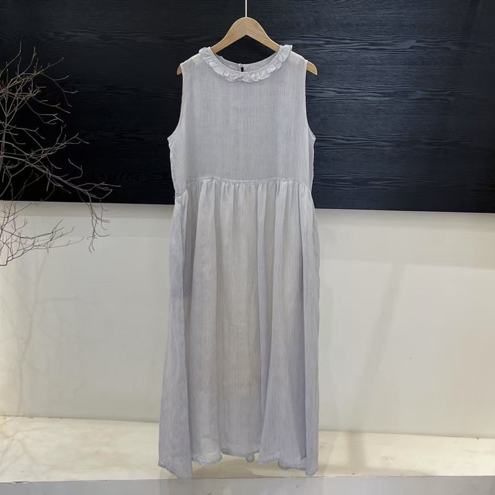 Damen Relaxed Fit Rüsch-Leinen-Maxi-Kleid Drune
