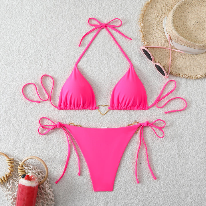 Damen Triangel-Bikini-Set mit verspielten Schleifen und Herz-Applikationen Drune