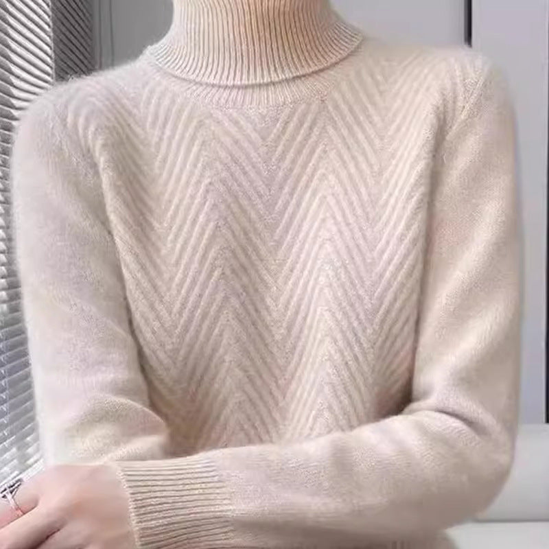 Damen eleganter Strickpullover mit Stehkragen und feiner Rippstruktur Drune