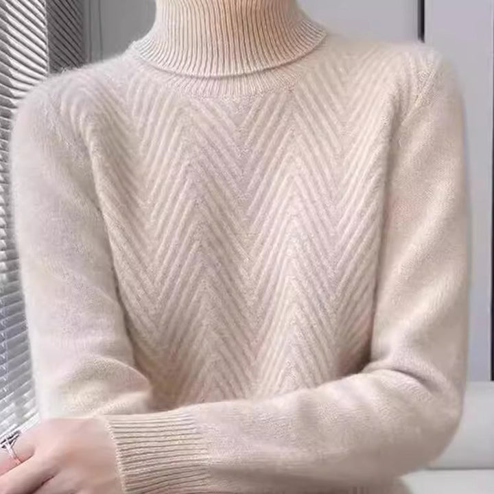 Damen eleganter Strickpullover mit Stehkragen und feiner Rippstruktur Drune
