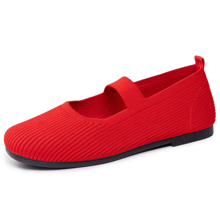 Damen nan gestrickter Mary-Jane-Slipper mit elastischem Riemen, nahtlosem Sockeneinstieg und dämpfender Komfortsohle Drune