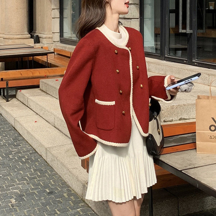Damen modischer Jacke mit dekorativen Knöpfen und feinem Kragen Drune