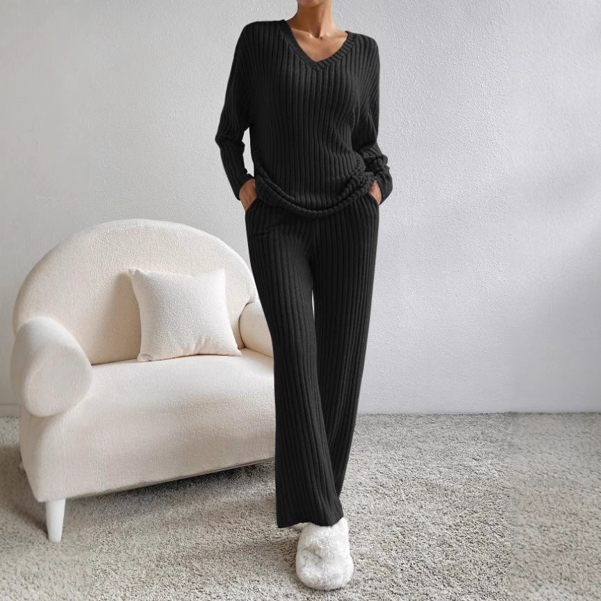 Damen Lässiges Strick-Lounge-Set aus weichem, geripptem Material Drune