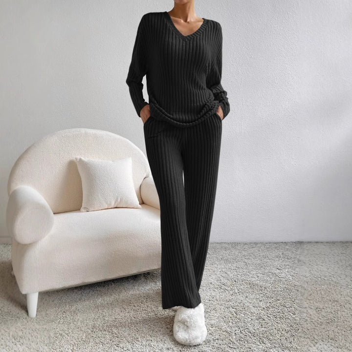Damen Lässiges Strick-Lounge-Set aus weichem, geripptem Material Drune