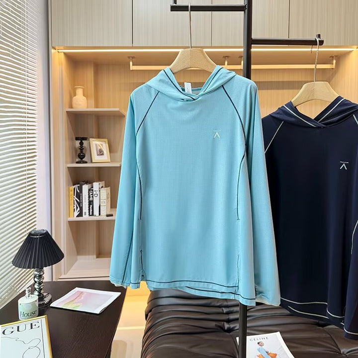 Damen funktionales Sportoberteil mit Kapuze und atmungsaktiven Eigenschaften Drune