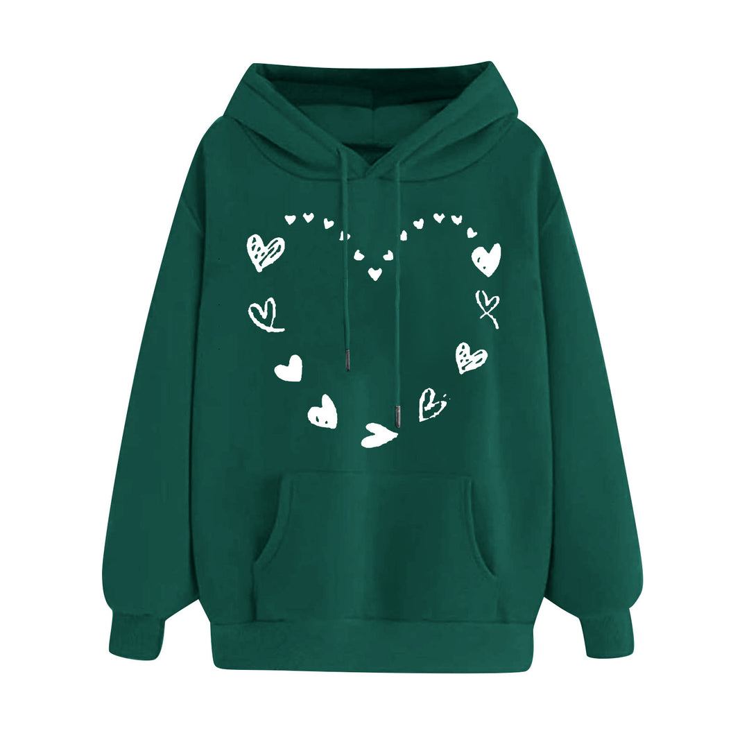 Damen Kapuzensweater mit verspieltem Herzmotiv und bequemer Kängurutasche Drune