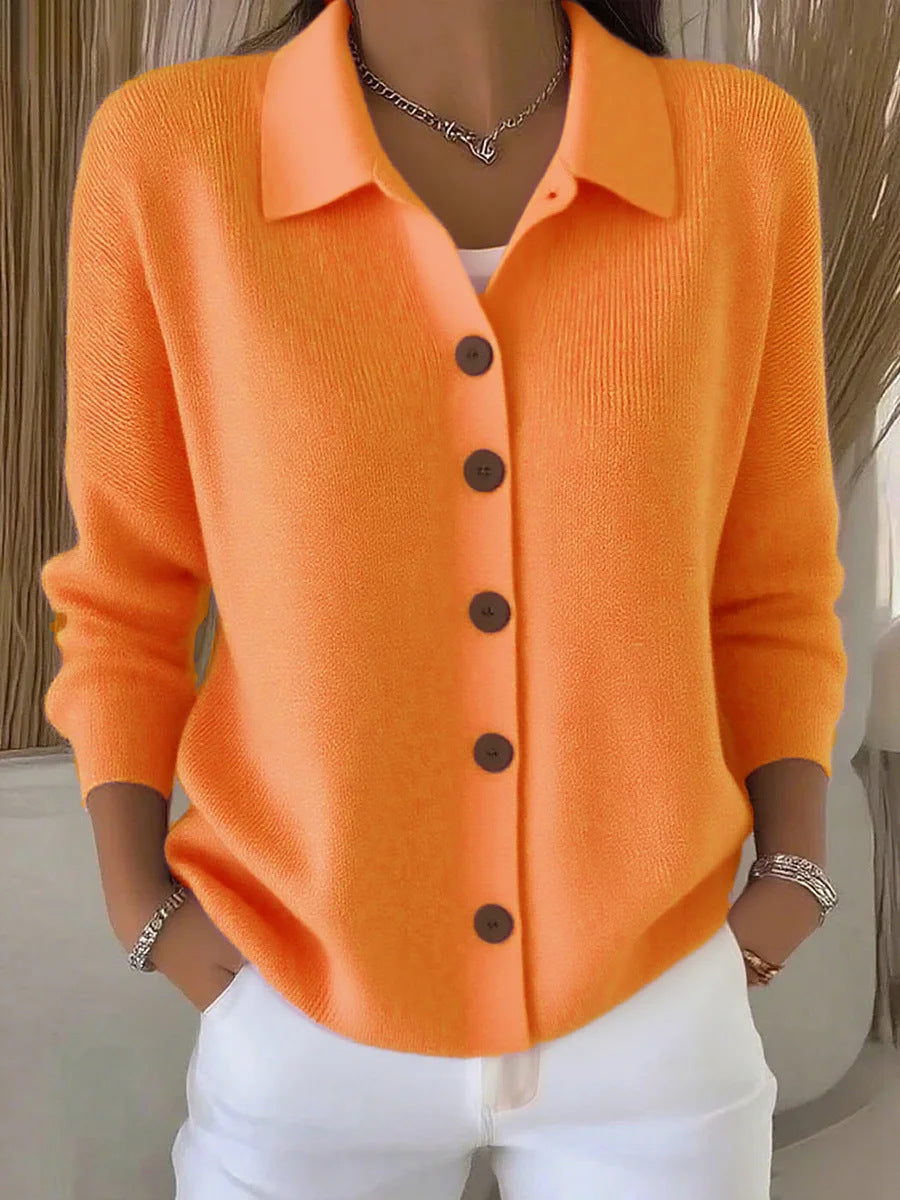 Damen nan Feinstrickjacke mit Hemdkragen und durchgehender Knopfleiste Drune