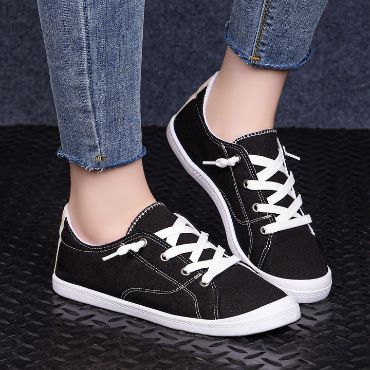 Damen nan klassische Canvas-Sneaker low-top mit verstärkter Gummisohle, Metallösen und gepolstertem Fersenkragen Drune