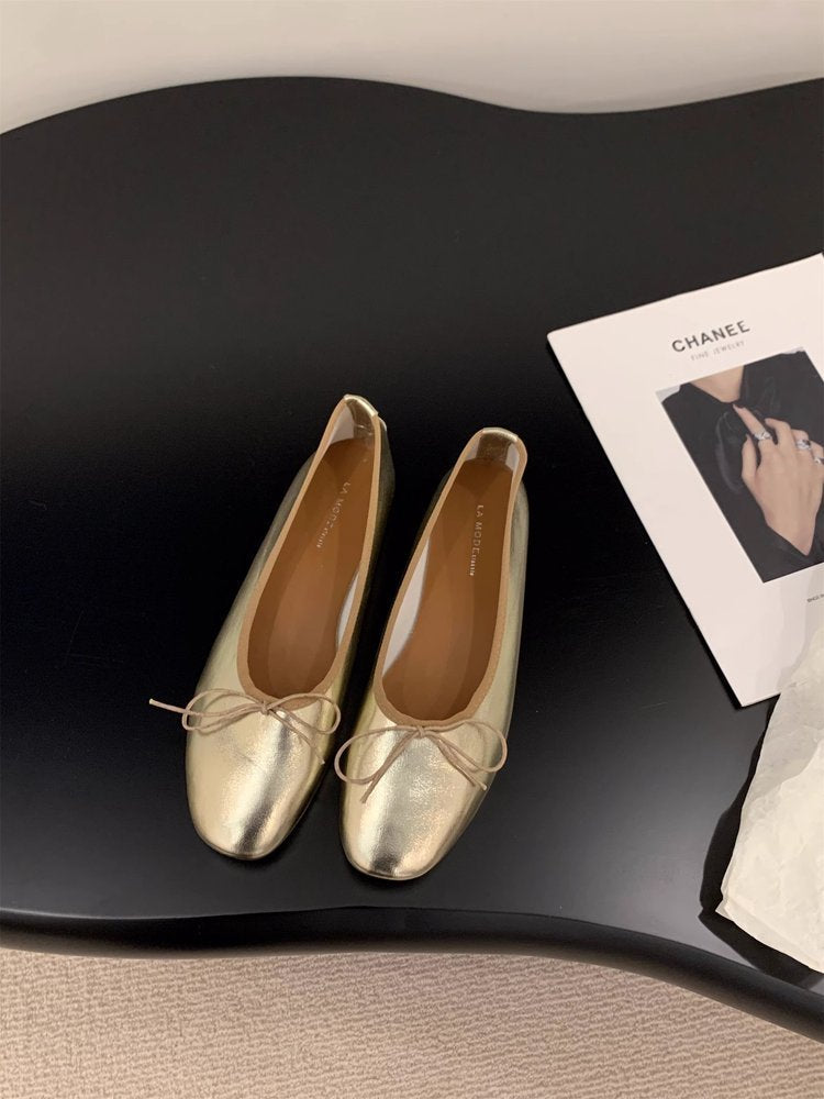 Damen elegante Ballerinas aus hochwertigem Kunstleder mit dekorativem Schleifenakzent Drune