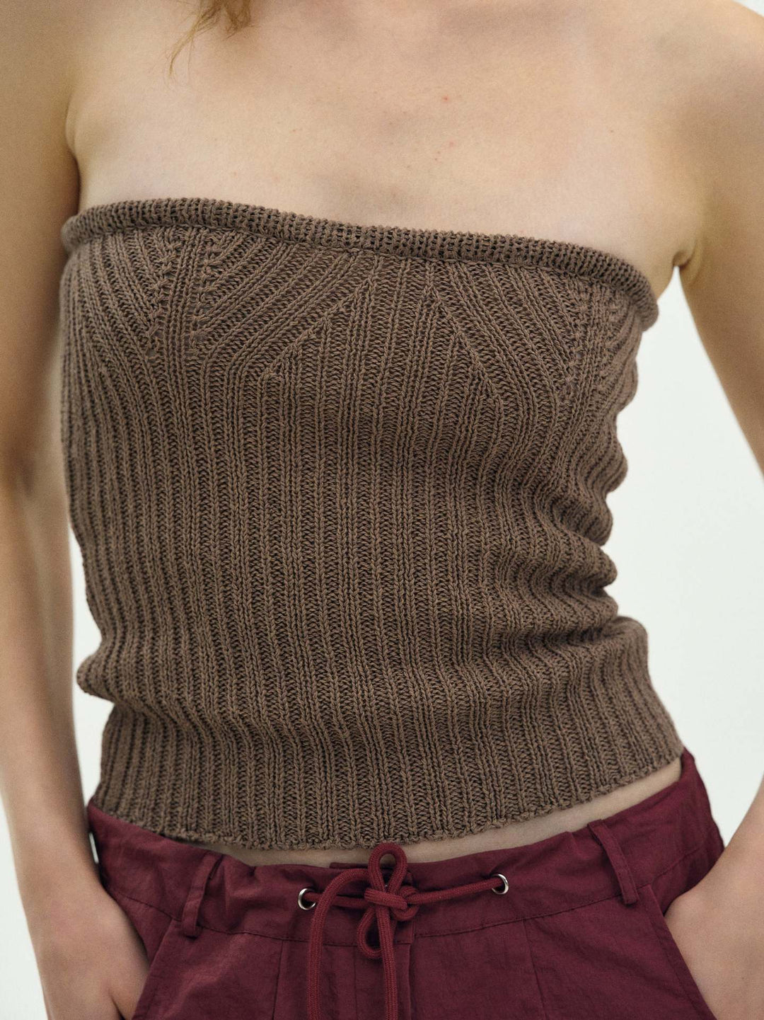 Damen Rippstrick-Bandeau-Top Drune