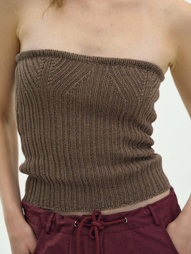 Damen Rippstrick-Bandeau-Top Drune