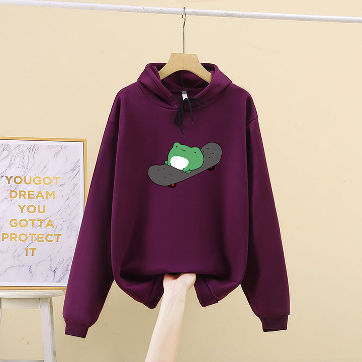 Damen Kapuzenpullover mit verspieltem Froschdesign Drune