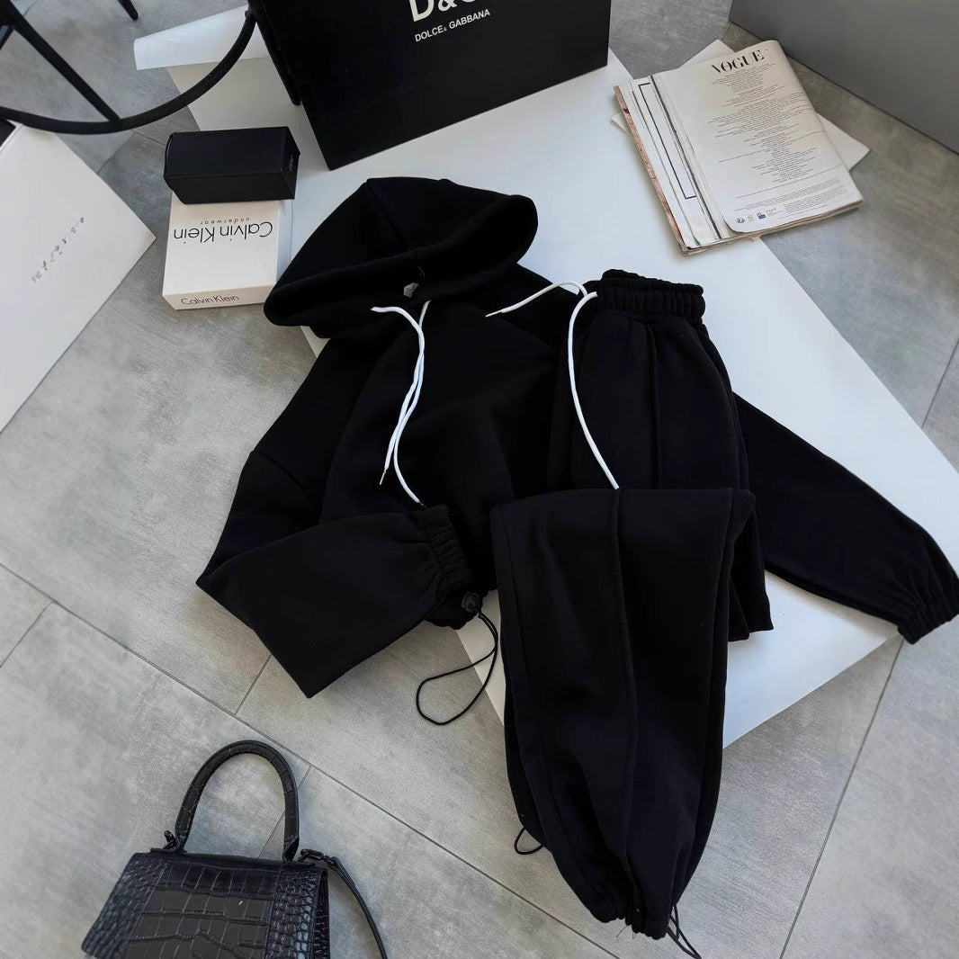 Damen sportliches Hoodie und Jogginghose Set mit elastischem Bund Drune