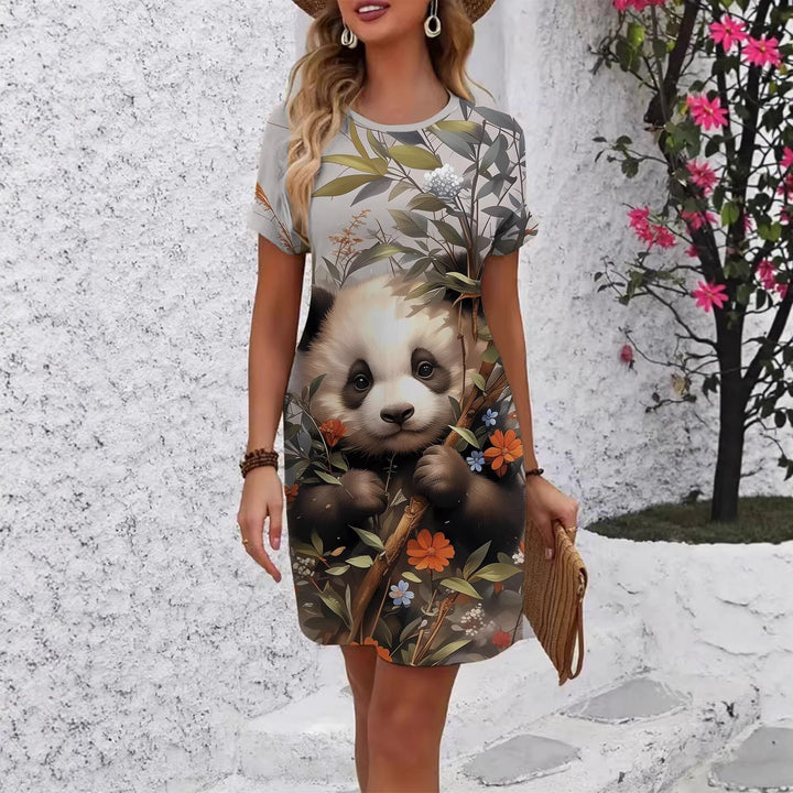 Damen T-Shirt Kleid mit floralem Design und bequemem Schnitt Drune