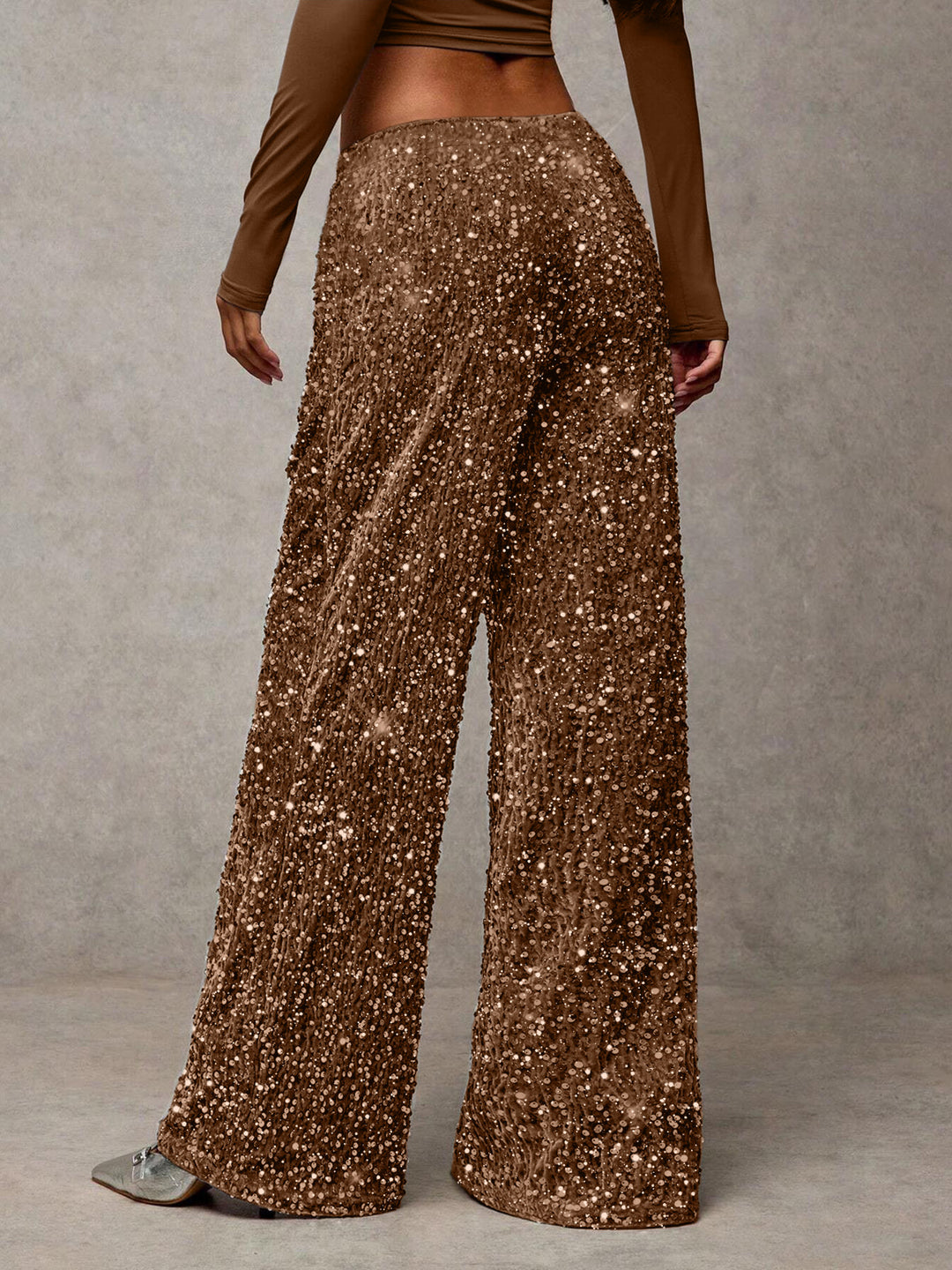 Damen extravagante Palazzohose mit Paillettenbesatz Drune