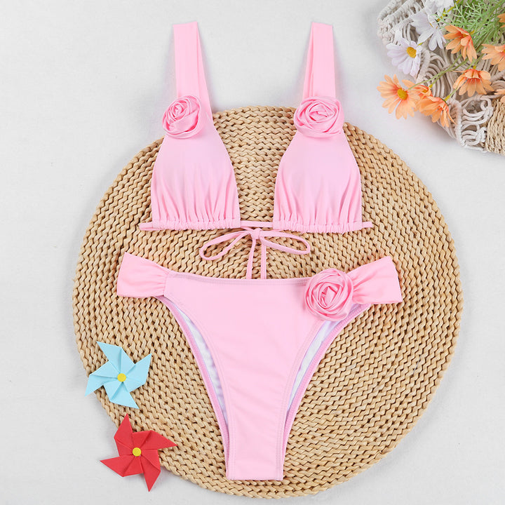 Damen Triangel-Bikini mit Blumenapplikationen Drune