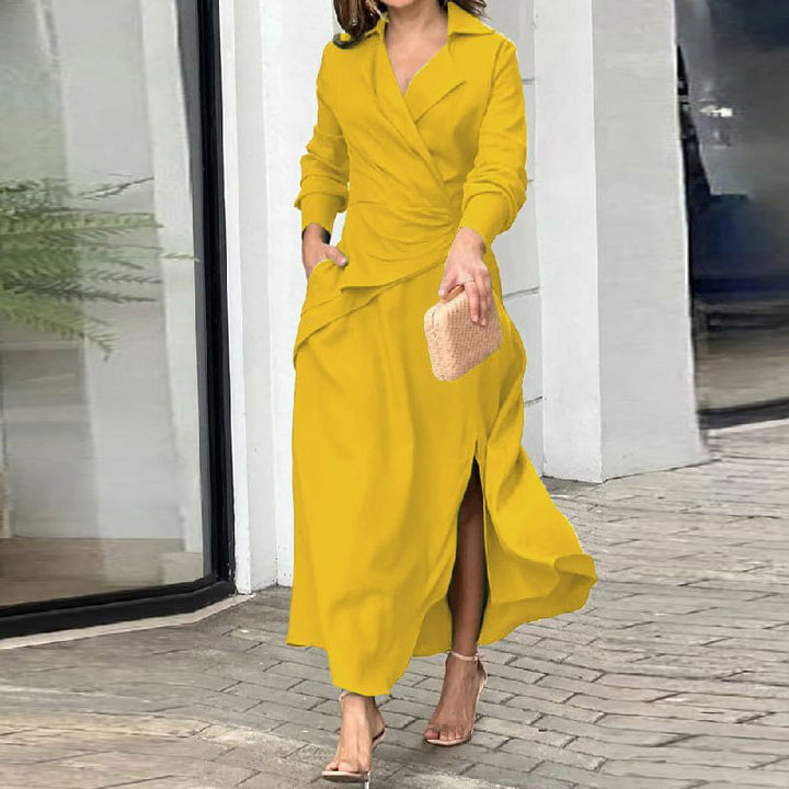 Damen Wickelmaxikleid mit eleganten Drapierungen und seitlichem Schlitz Drune
