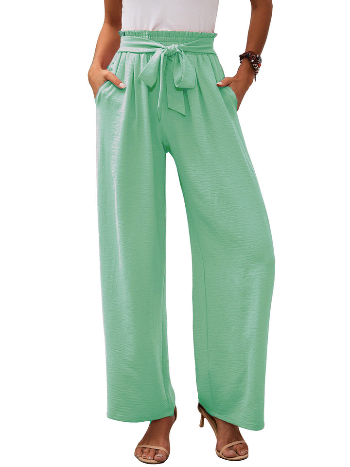Damen nan Paperbag-Hose mit weitem Bein, hohem elastischem Bund und Bindegürtel Drune