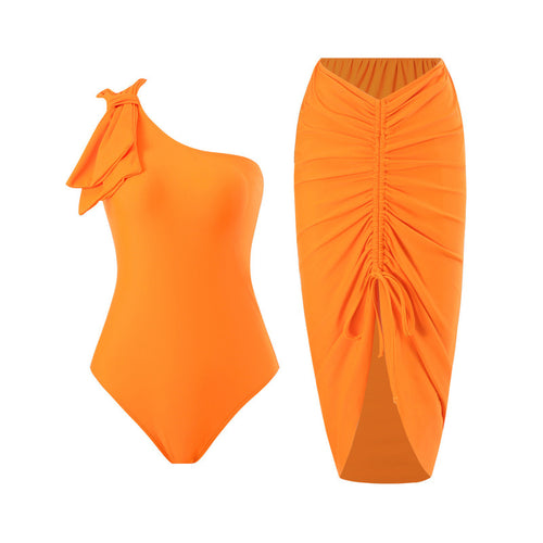 Damen Einteiler Badeanzug mit asymmetrischem Schnitt und modischem Wickelrock Drune
