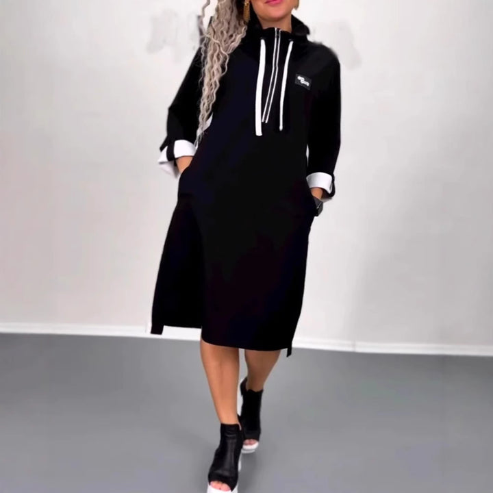 Damen Kapuzenkleid mit seitlichen Taschen und modischem Farbkontrast Drune