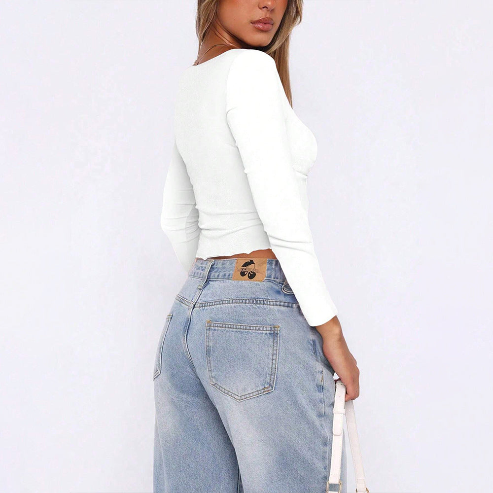 Damen Langarm Top mit herausragendem Rüschendesign Drune
