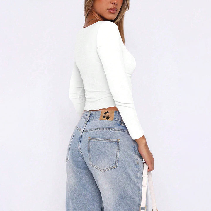 Damen Langarm Top mit herausragendem Rüschendesign Drune