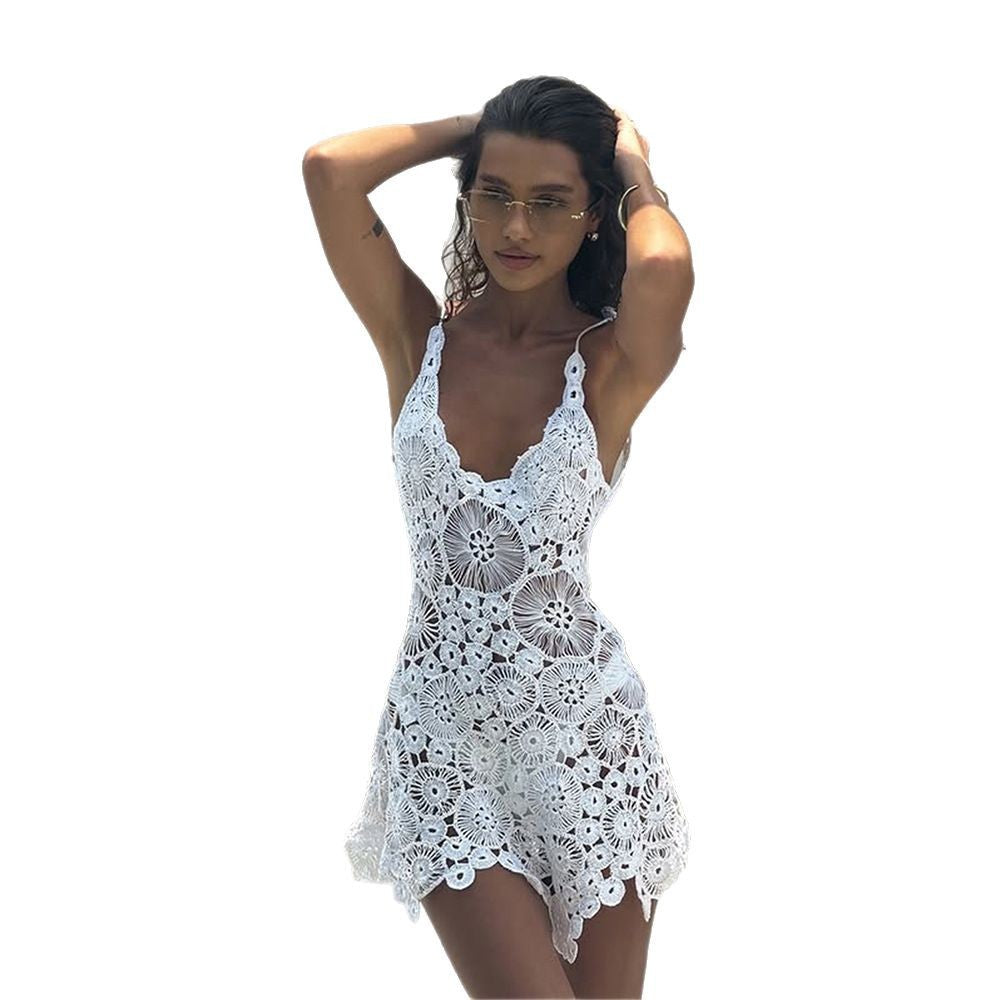 Damen gehäkeltes Strandkleid mit raffinierter Blumenspitze Drune