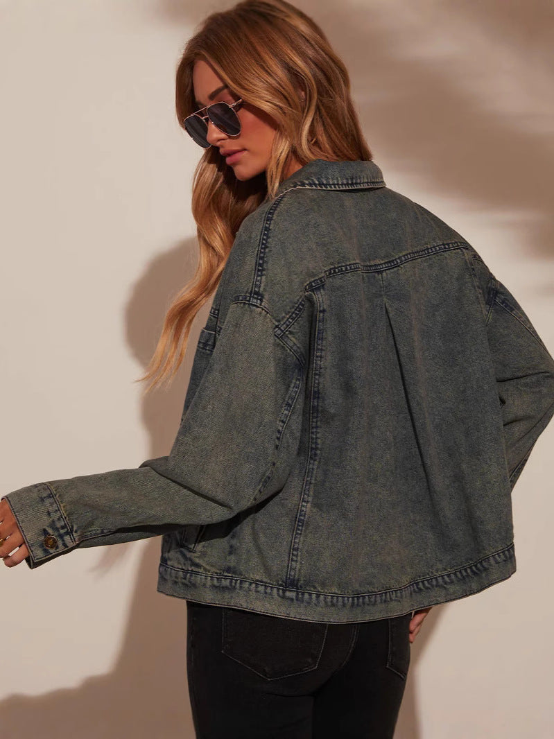 Damen Oversized Denim-Jacke im lässigen Schnitt mit praktischen Taschen Drune