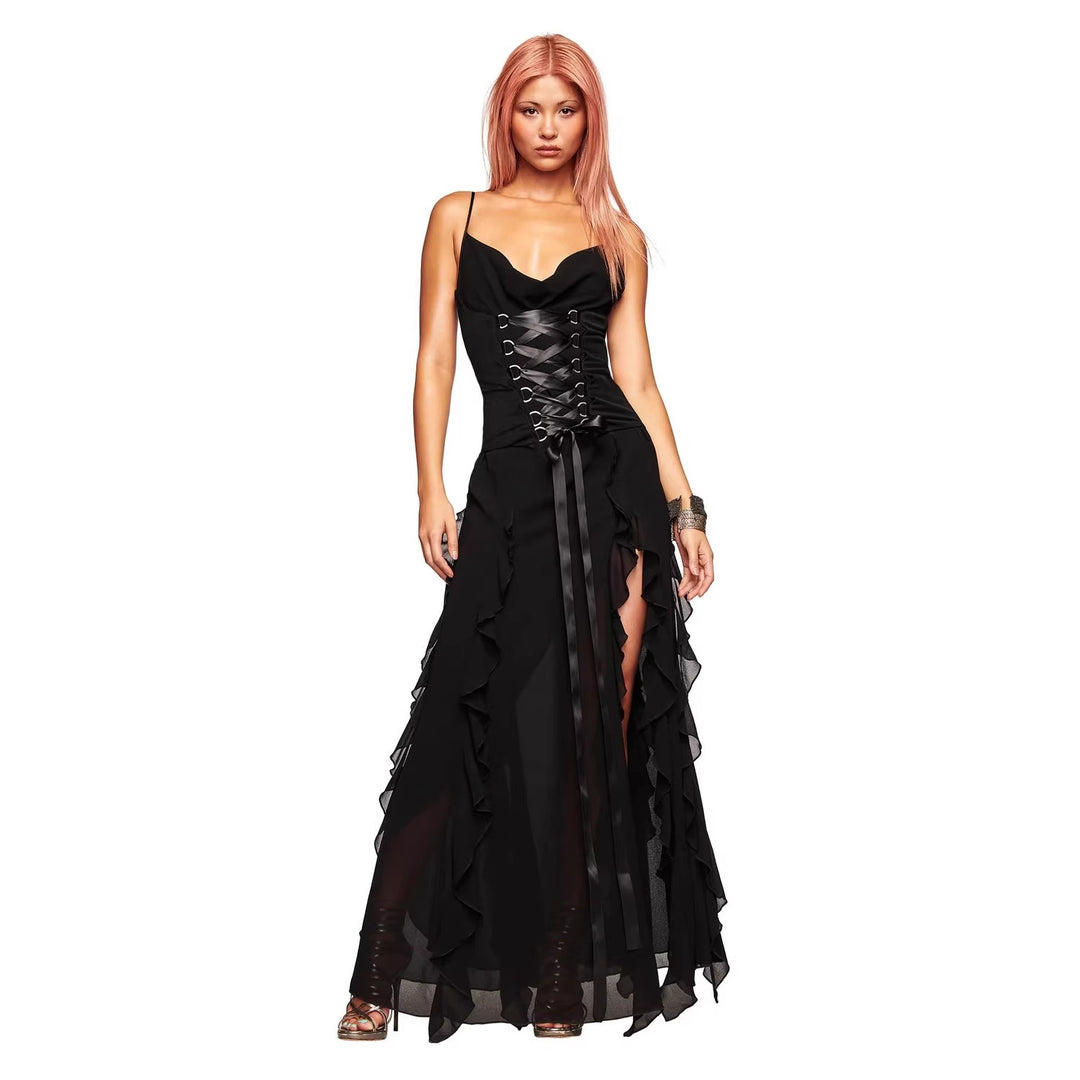 Damen Elegantes Wickelkleid mit Rüschen und Schnürdetails Drune