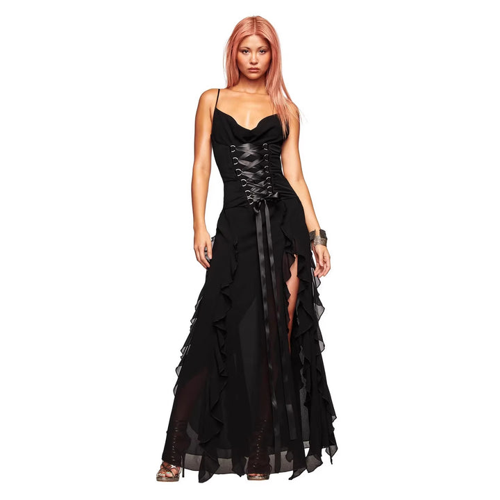 Damen Elegantes Wickelkleid mit Rüschen und Schnürdetails Drune