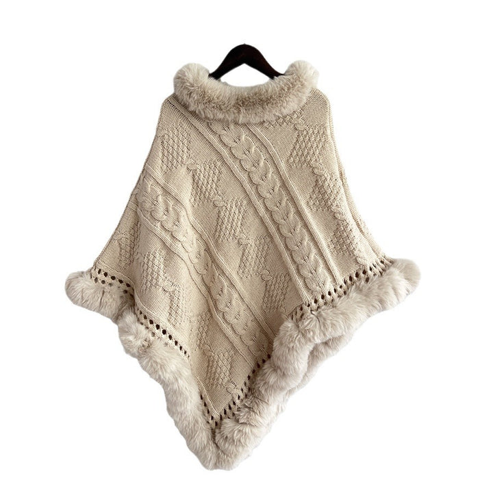 Damen Strickponcho mit dekorativem Kragen und gefüttertem Saum Drune