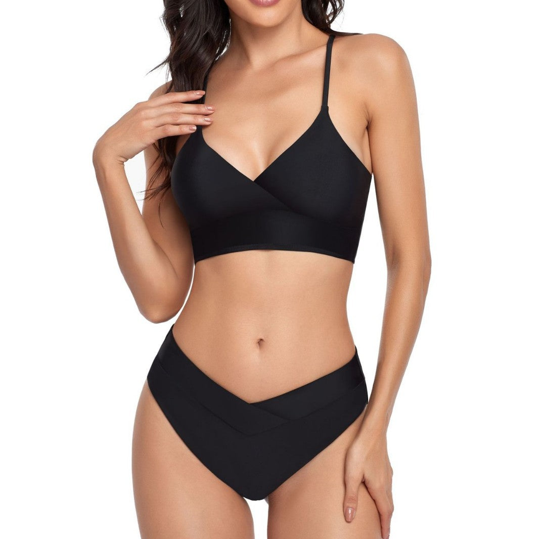 Damen Bikini-Set mit stilvollem Wickeloberteil und hoch geschnittenem Unterteil Drune
