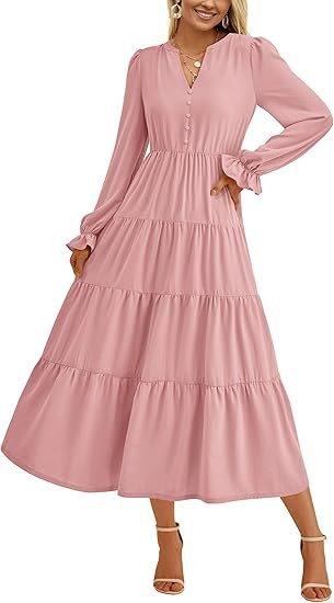 Damen Langärmliges Maxi-Kleid mit Volants Drune