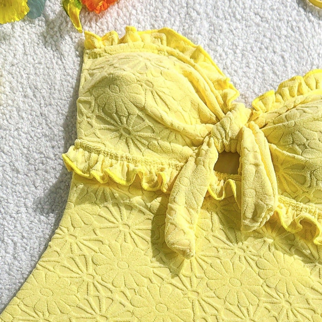 Damen Badeanzug mit verspieltem Rüschendesign und modischem Knotendetail Drune