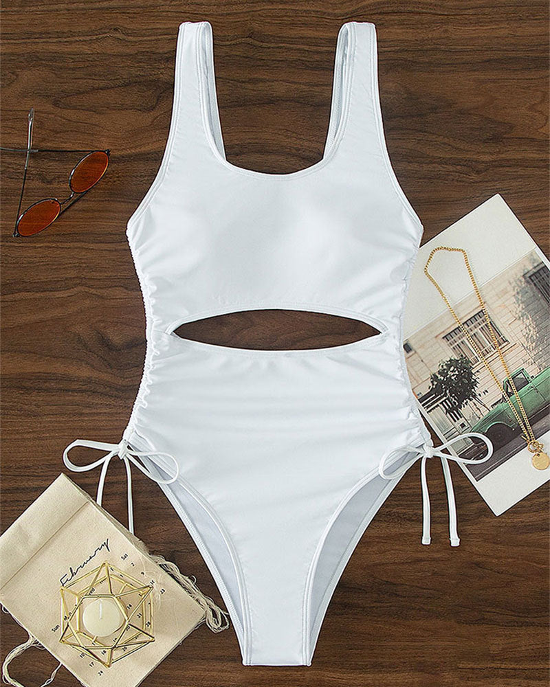 Damen Einteiler Badeanzug mit seitlichen Cut-Outs und verstellbaren Schnürdetails Drune