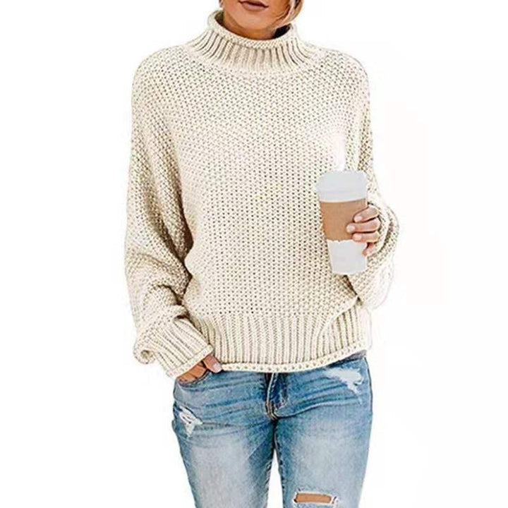 Damen grobstrick Pullover mit Stehkragen und überschnittenen Schultern Drune